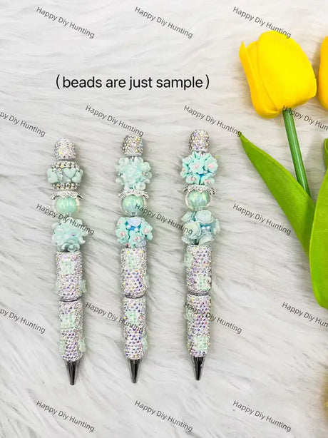 Silver Green Rhinestone Pen Assembled Into Complete Beadable Pen for Handmade Craft Showcase
