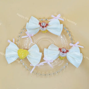 Rhinestone tiger heart acrylic satin bow hair clips for girls hairstyling