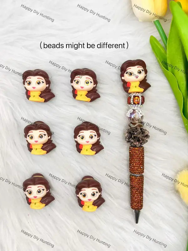 Belle Doorables rose figure pen topper paired with focal beads to create custom handmade bead pens