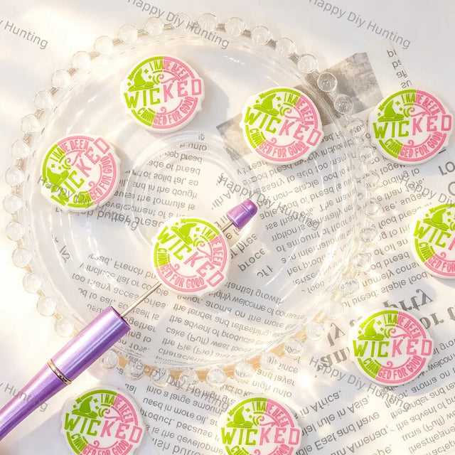 round pink green witch hat print silicone focal beads large hole beads for diy beadable pen handmade craft wholesale