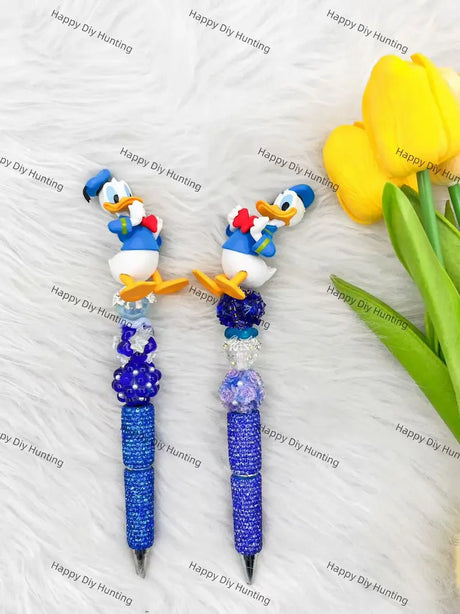 Classic Sailor Duck Pen Topper Mounted on Complete Beadable Pen for Handmade Craft Showcase