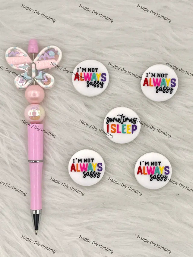 Handmade Beadable Pen with Sassy Sleepy Silicone Beads