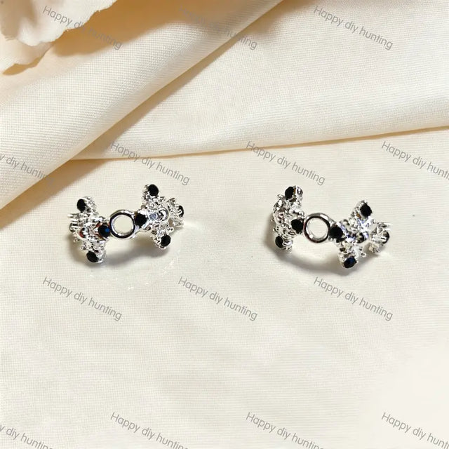 Silver Black Rhinestone Bead Caps Spacer | Fits 20mm Beads, Premium DIY Jewelry Making Supplies