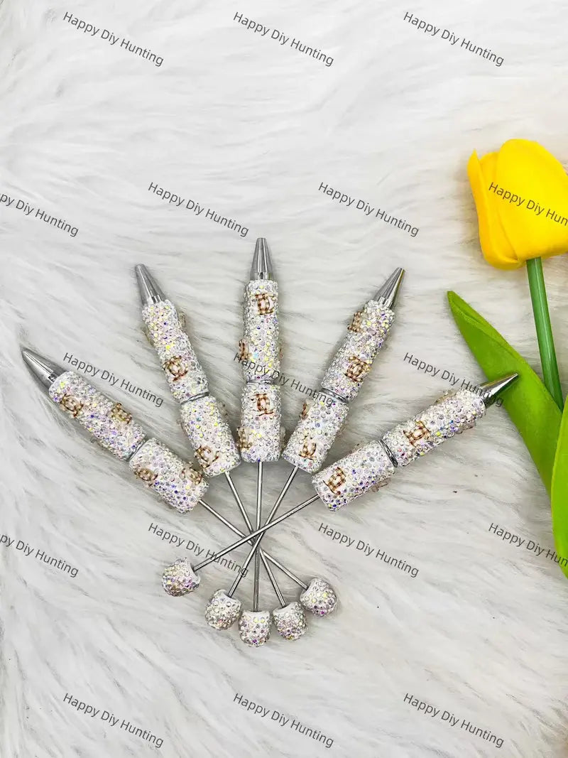 Silver Brown AB Rhinestone Beadable Pen for Luxury Stationery & Beadable Pen Craft Decor