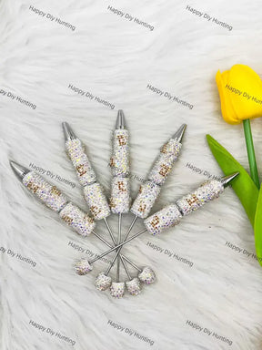 Silver Brown AB Rhinestone Beadable Pen for Luxury Stationery & Beadable Pen Craft Decor