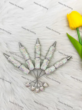 Silver Green AB Rhinestone Beadable Pen for Luxury Stationery & Beadable Pen Craft Decor