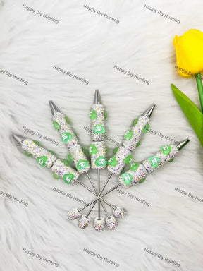 Silver Green Heart AB Rhinestone Beadable Pen for Luxury Stationery & Beadable Pen Craft Decor