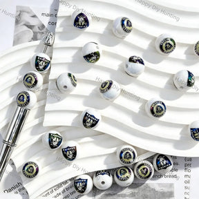 Glossy White Silver Black Helmet Football Graphic Print Large Hole Acrylic Beads For DIY Beadable Pen Craft Wholesale