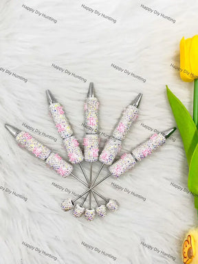 Silver Pink AB Rhinestone Beadable Pen for Luxury Stationery & Beadable Pen Craft Decor