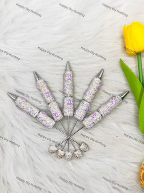 Silver Purple AB Rhinestone Beadable Pen for Luxury Stationery & Beadable Pen Craft Decor