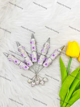 Silver Purple Heart AB Rhinestone Beadable Pen for Luxury Stationery & Beadable Pen Craft Decor