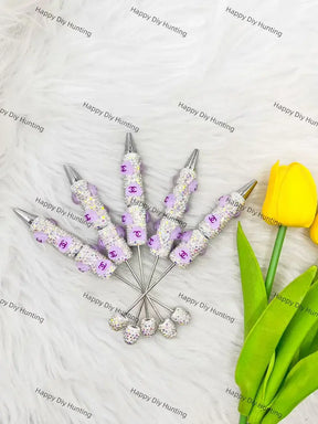 Silver Purple Heart AB Rhinestone Beadable Pen for Luxury Stationery & Beadable Pen Craft Decor