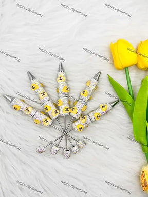 Silver Yellow Heart AB Rhinestone Beadable Pen for Luxury Stationery & Beadable Pen Craft Decor