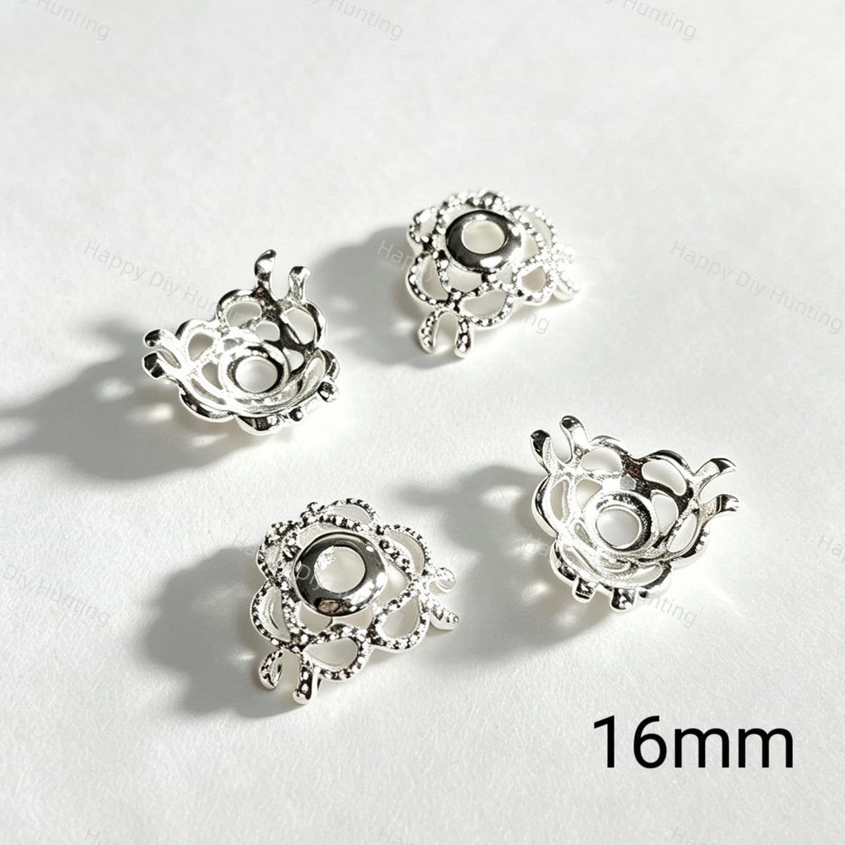 Silver plated hollow bow-shaped bead caps and spacer findings. Lightweight, shiny, and durable, perfect for beadable pens, keychains, and handmade crafts.