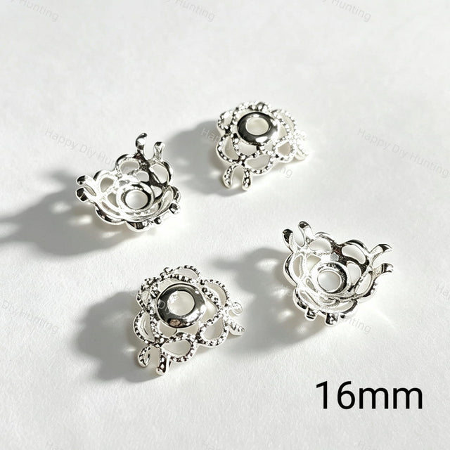 Silver plated hollow bow-shaped bead caps and spacer findings. Lightweight, shiny, and durable, perfect for beadable pens, keychains, and handmade crafts.