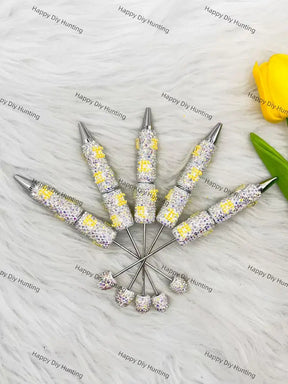 Silver Yellow AB Rhinestone Beadable Pen for Luxury Stationery & Beadable Pen Craft Decor