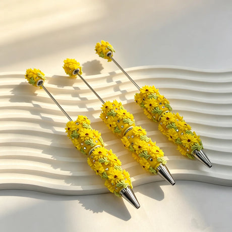 Sunflower Floral Rhinestone Beadable Pens Wholesale, Matches All Focal Beads & Pen Toppers, handmade yellow flower pens with rhinestones for writing, gifts and pen collection
