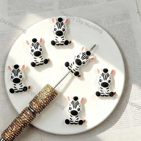 Sitting Cartoon Zebra Silicone Focal Beads, large hole safari animal beads for DIY beadable pen,