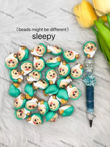 Sleepy dwarf pre-made bling bead pen, golden brown crystal pen barrel, natural stone & floral embellishment beads, slight bead variation, wholesale craft pen accessories