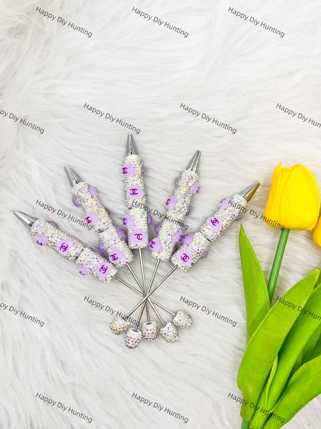 Sliver And Purple CC Heart Designer Rhinestone Pen DP-007