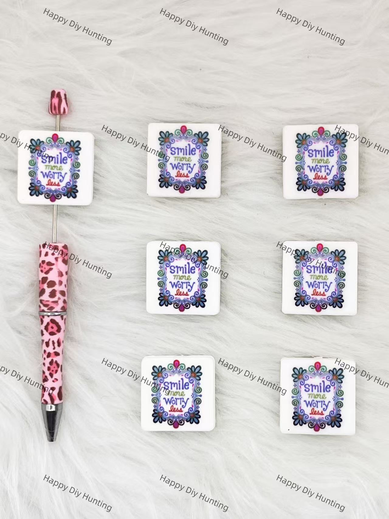 Smile More Worry Less Silicone Focal Beads Wholesale, silicone focal beads for pens