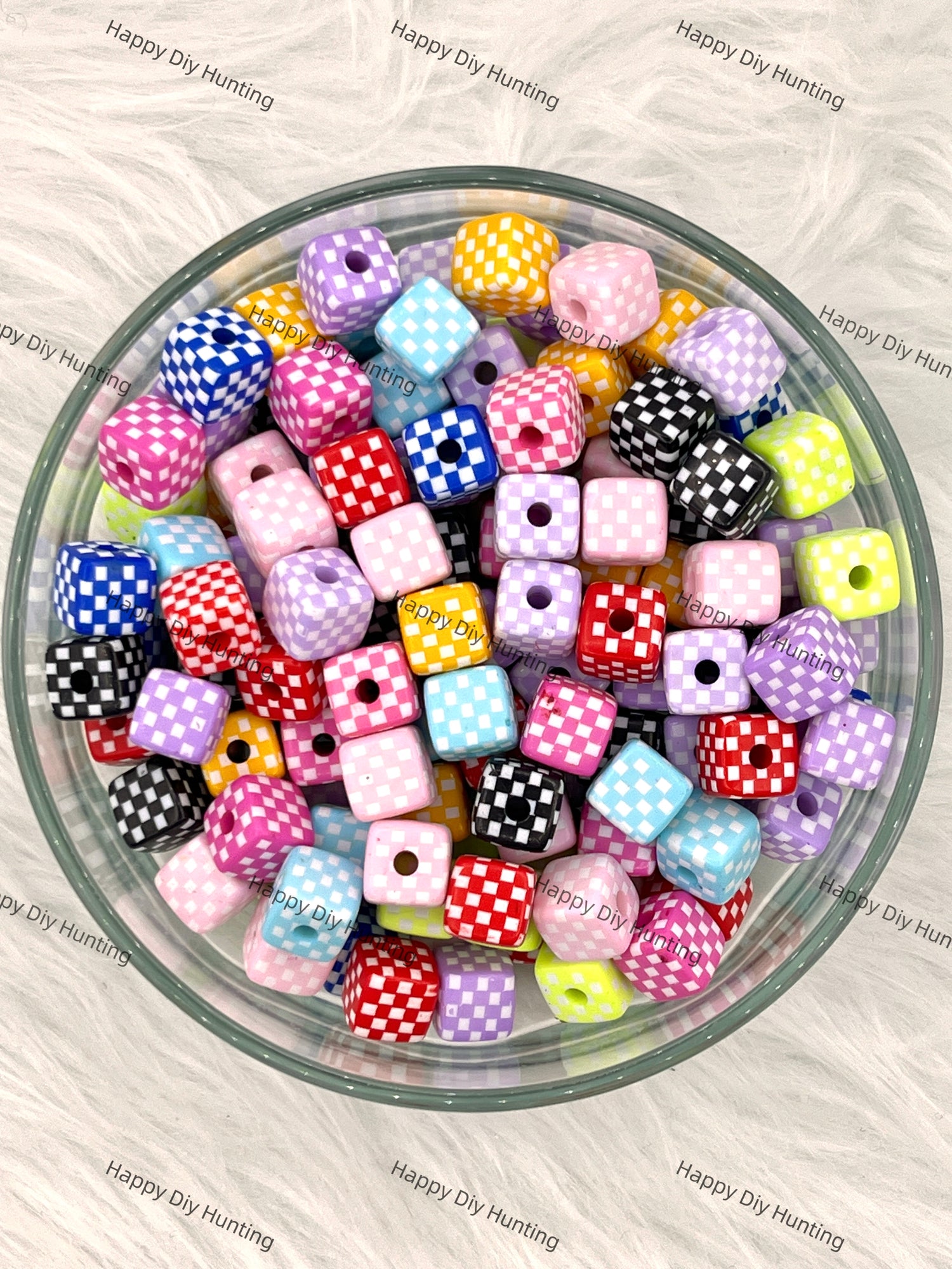 Solid Color Checkered Square Cube Acrylic Beads Mixed Color
