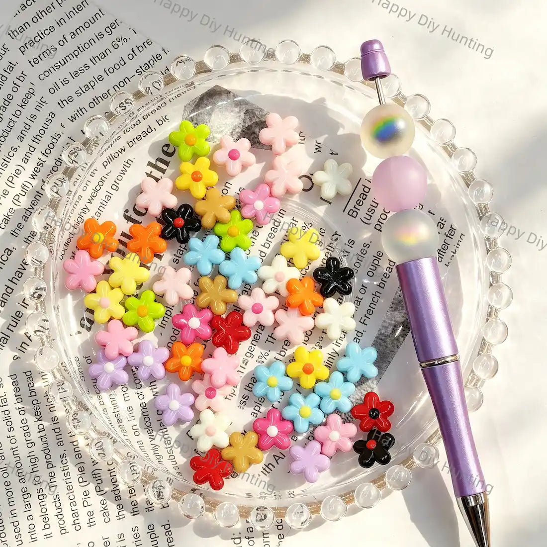 Solid Color Mini Five Petal Flower Large Hole Acrylic Spacer Beads, solid floral decorative craft beads for DIY beadable pen, bag charm and keychain wholesale