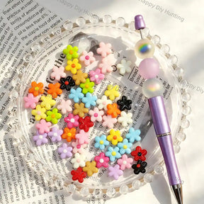 Solid Color Mini Five Petal Flower Large Hole Acrylic Spacer Beads, solid floral decorative craft beads for DIY beadable pen, bag charm and keychain wholesale