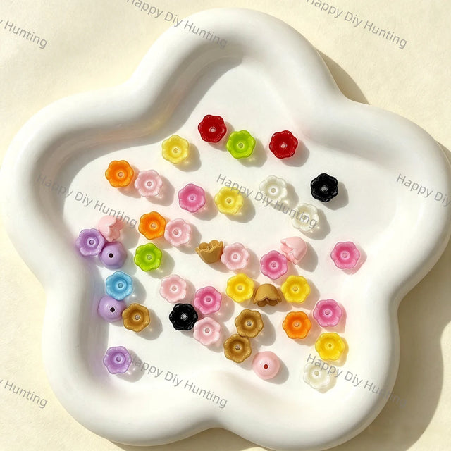 Solid Mini Bell Flower Large Hole Acrylic Spacer Beads, solid bell floral decorative beads for DIY beadable pen, bag charm and keychain wholesale