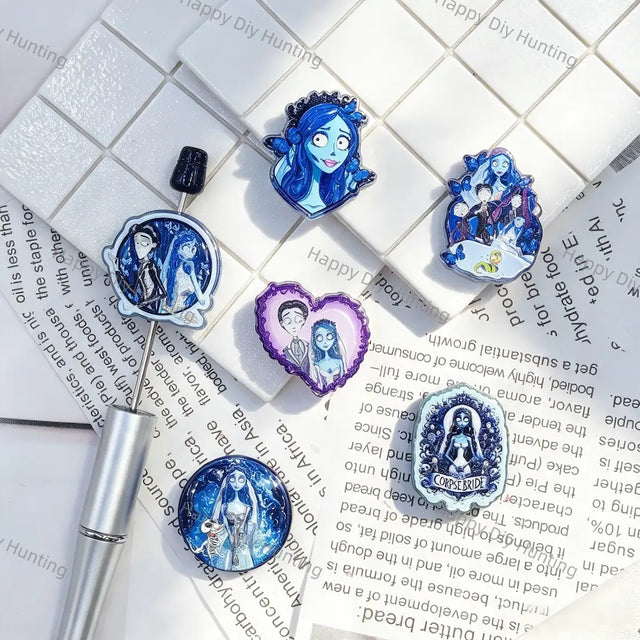 spooky blue ghost bride printed acrylic focal beads for beadable pen diy craft supplies wholesale
