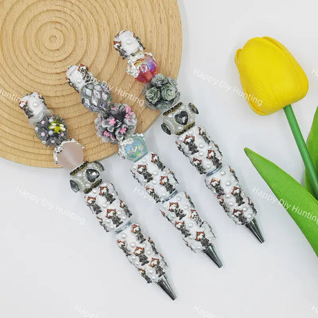 Spooky clown graphic acrylic beaded ballpoint pen with pearl decor halloween goth stationery