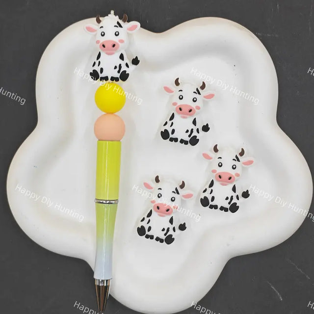 Cartoon spotted cow silicone focal beads for custom beaded pen making