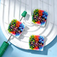 Square Rainbow Tie Dye Cartoon Girl Print Silicone Focal Beads, large hole decorative beads for DIY beadable pen, 