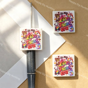 Square Retro Rainbow Cartoon Animal Quote Silicone Focal Beads for DIY Beadable Pens