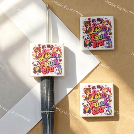 Square Retro Rainbow Cartoon Animal Quote Silicone Focal Beads for DIY Beadable Pens