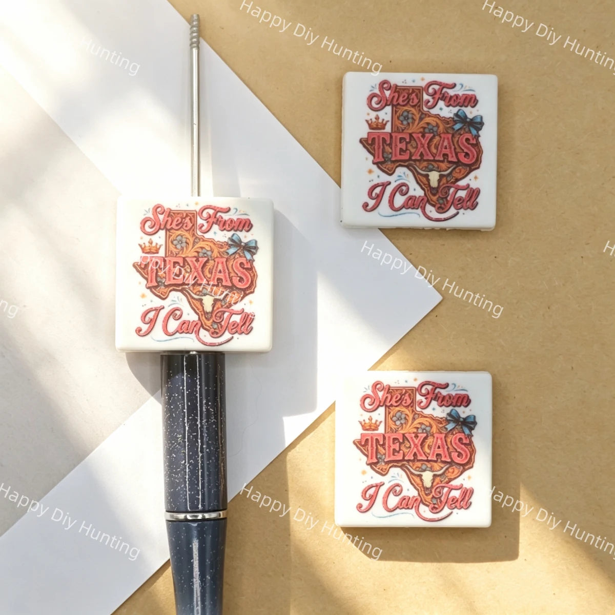 Square Texas Western Quote Print Silicone Focal Beads for DIY Beadable Pens