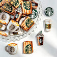 Acrylic focal beads featuring a mix of coffee drink cup print designs. Lightweight, colorful, and durable, perfect for beadable pens, keychains, and handmade crafts.