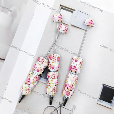 strawberry treat cartoon girl rhinestone accent beadable pens for diy silicone focal bead craft wholesale