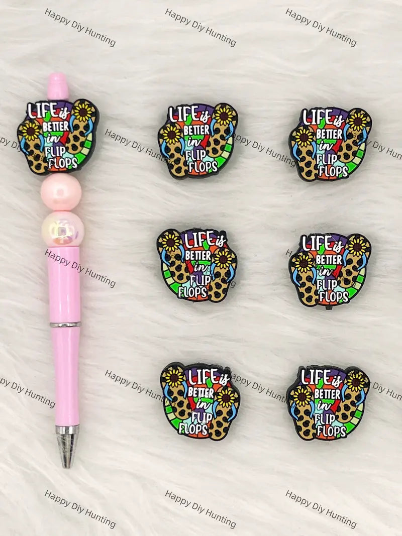 Handmade Beadable Pen with Life Is Better In Flip Flops Silicone Beads