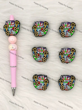 Handmade Beadable Pen with Life Is Better In Flip Flops Silicone Beads