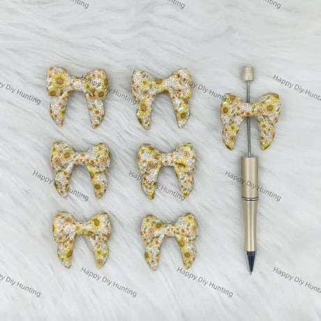 Handmade Beadable Pen with 3D Sunflower Bowknot Silicone Focal Beads