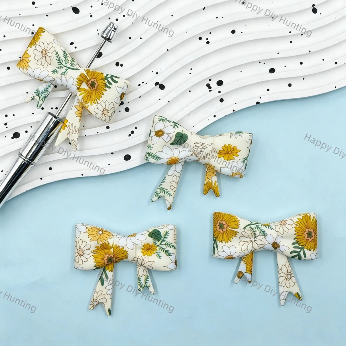 Sunflower Print Bow Silicone Focal Beads for beadable pen DIY crafts