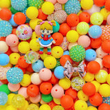 Sunshine bright Silicone & Acrylic bead mix closeup, vibrant yellow orange blue mixed bead set for diy beadable pens