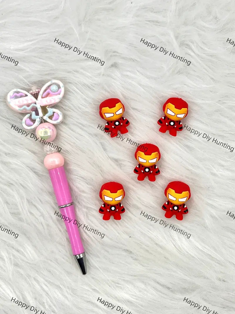 Finished DIY Pen With 3D Superhero Head Silicone Focal Beads