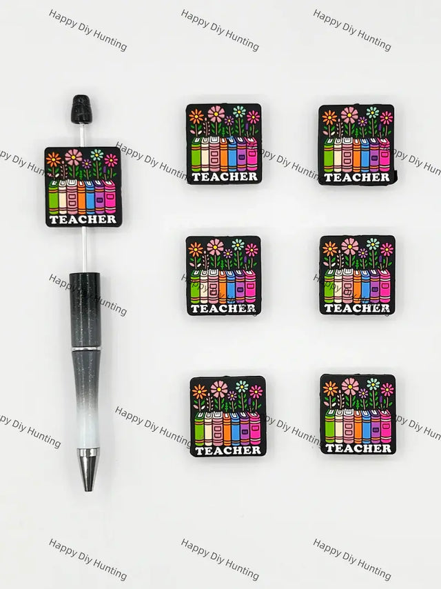 Handmade Beadable Pen with Teacher Theme Silicone Beads