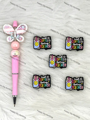 Handmade Beadable Pen with Iced Coffee Loving Teacher Silicone Beads