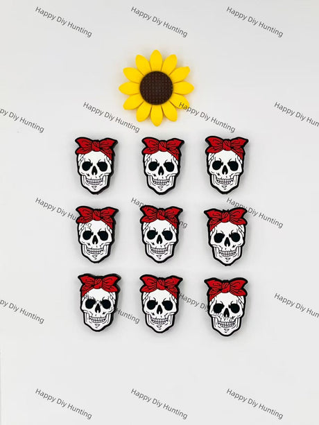 The Skull With A Red Flower Silicone Focal Beads Wholesale, silicone focal beads for pens