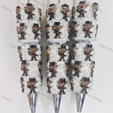pre‑assembled top‑hat horror‑style 3D character figurine beadable pens, white base decorated with faux pearls, spooky halloween themed craft ballpoint pens bulk