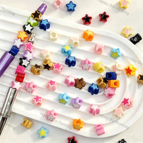 Two-Color Hollow Five Pointed Star Large Hole Acrylic Spacer Beads, decorative craft beads for DIY beadable pen, bag charm and keychain wholesale