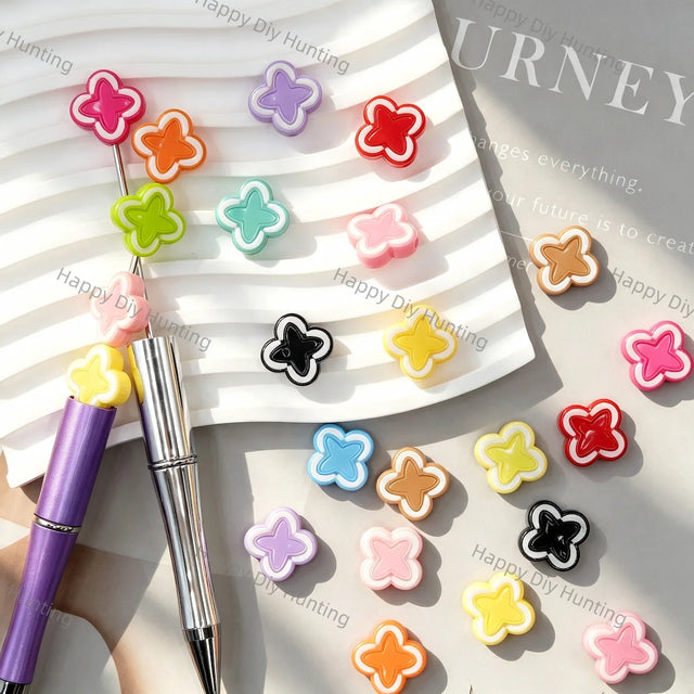 two‑tone clover outline acrylic large hole beads for beadable pen diy craft wholesale